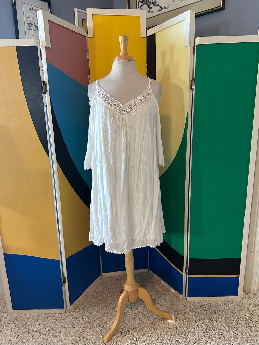 NAIF White Lace-Trim Mini Dress